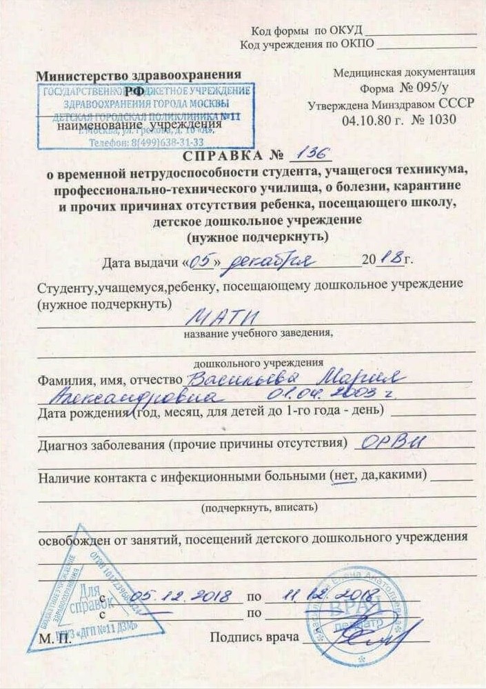 Бланк 095/у